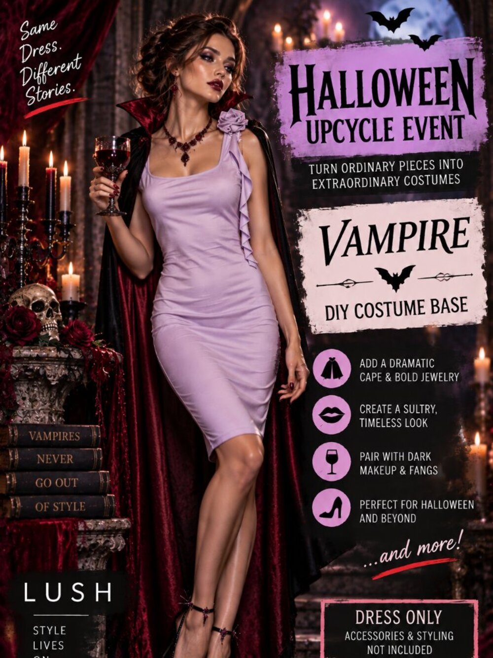 Halloween Upcycle Costume Base Lush Lilac Bodycon Dress M Rose Detail NWT